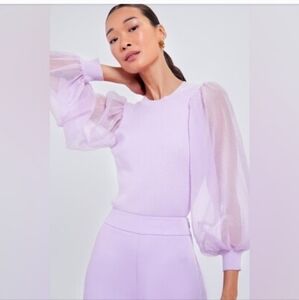 Tuckernuck Lavender Sheer Puff-Sleeve Knit Top